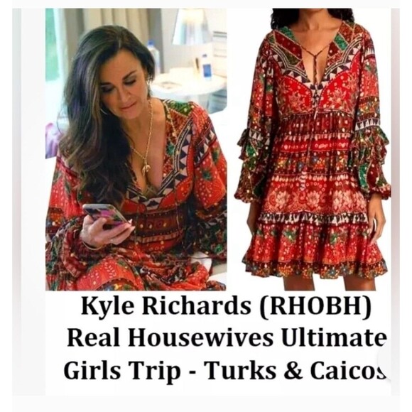 Farm Rio Tropical Shine Dress XL Boho CELEBRITY Party Balloon Sleeve Resort Vaca - Picture 3 of 16